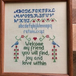 “Welcome” Counted Cross Stitch Sampler, 1970’s